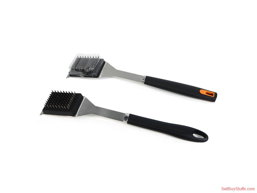 Select City Wholesale Replaceable Stainless Steel Bristles Head Barbecue Brush and Scraper